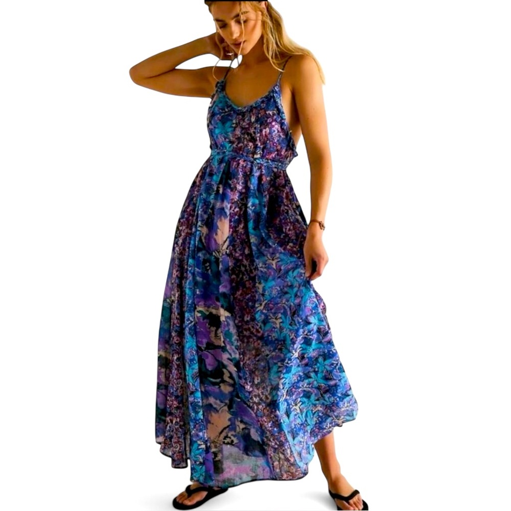 Free People Blue and Purple Maxi Dress